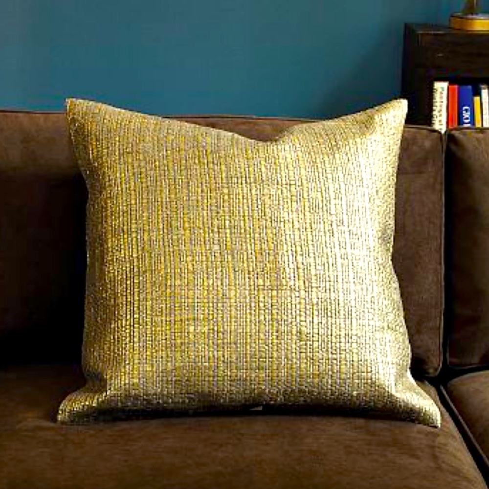 NWT West elm metallic golden woven pillow cover 18”